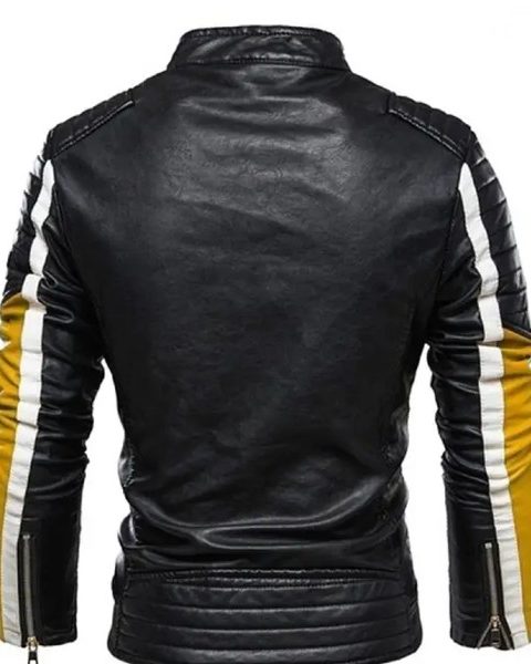 Black And Yellow slim fit biking leather jacket