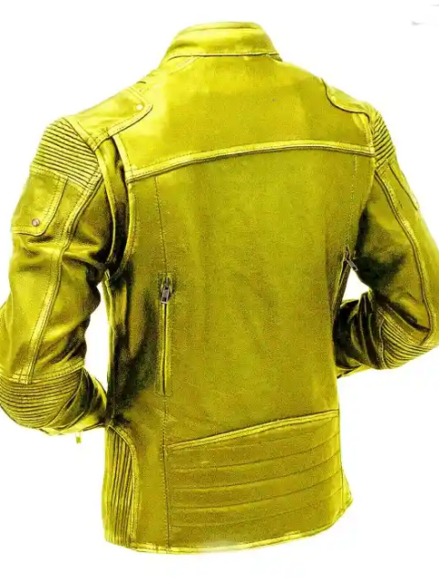 Yellow Biker Leather Jacket