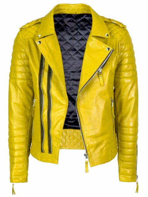 Motorcycle Riding Cafe Racer Yellow Leather Jacket