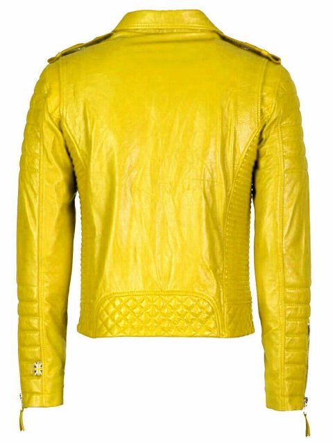 Motorcycle Riding Cafe Racer Yellow Leather Jacket