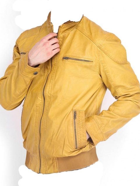 Racer Yellow Bomber leather Jacket For Men