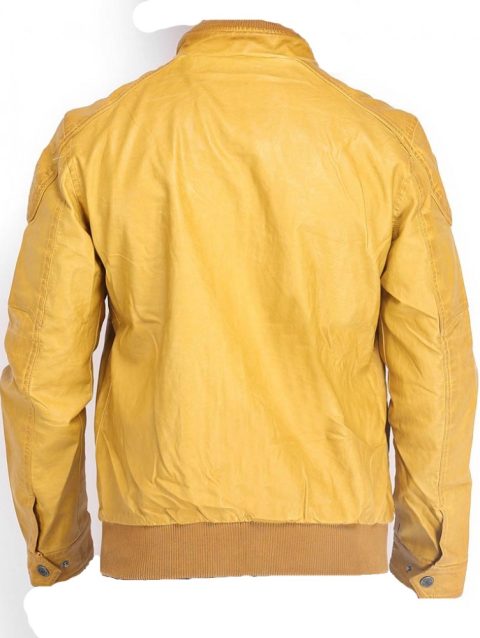Racer Yellow Bomber leather Jacket For Men