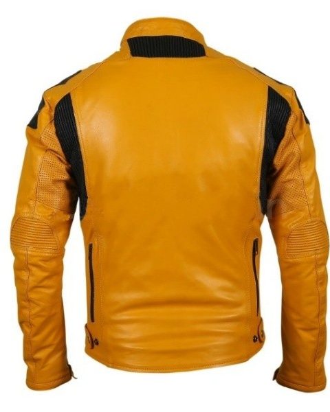 Men Yellow Biker Motorcycle Leather Jacket With Perforations