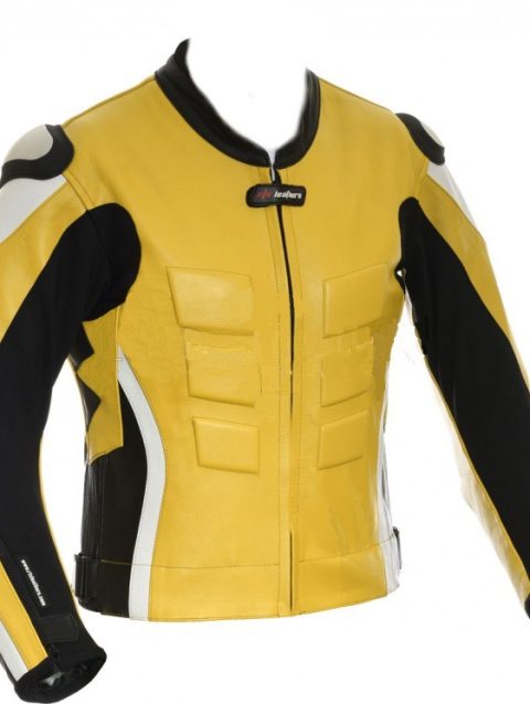 Yellow Motorcyclist Racer Leather Jacket For Men