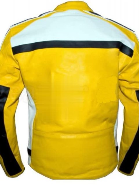 Yellow White Biker Motorcycle Racing Leather Jacket